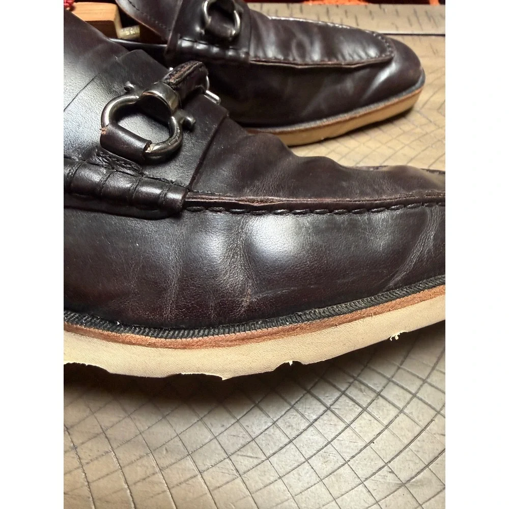 Salvatore Ferragamo Gancini Loafers Mens 8 Burgundy Leather Bit Dress Shoes